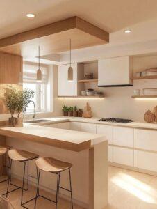 bố trí bếp liền phòng khách