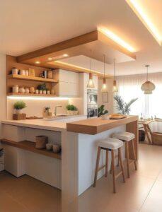 bố trí bếp liền phòng khách